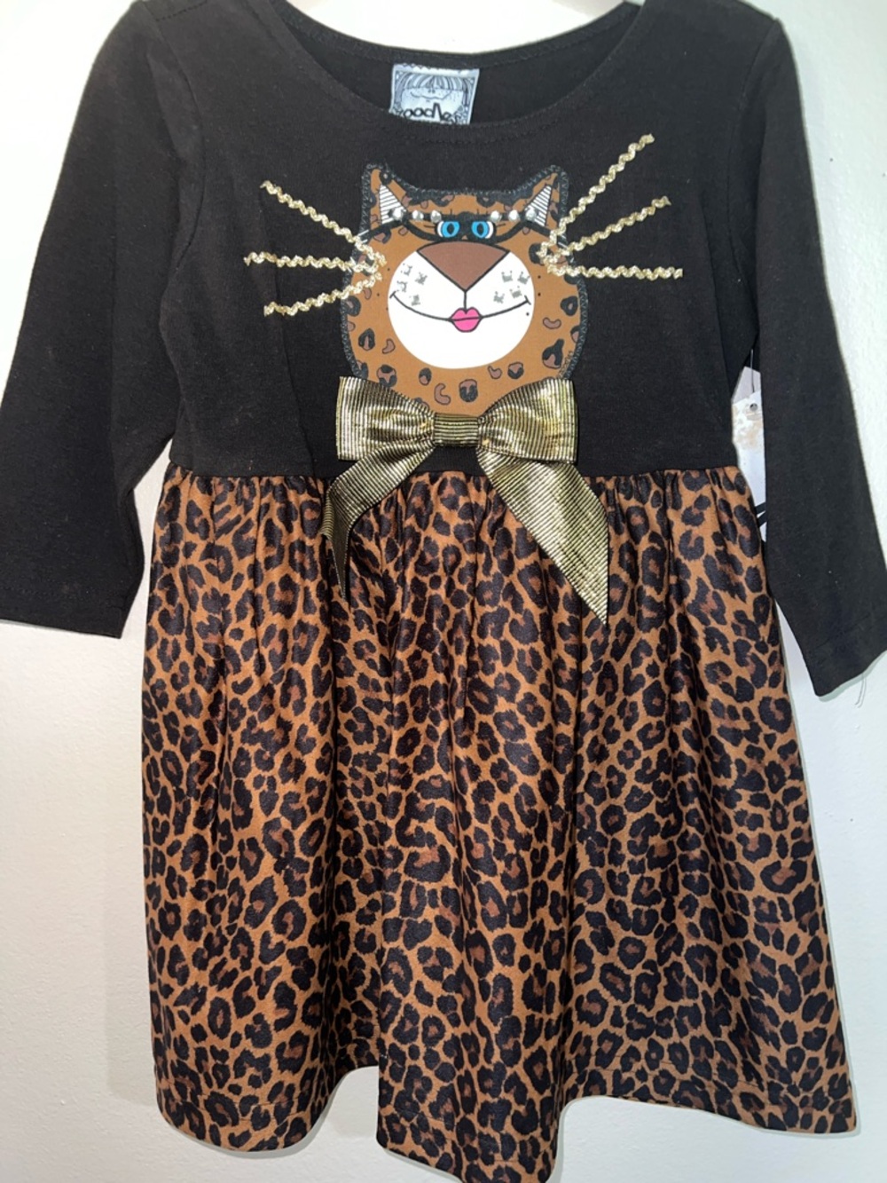 Zoodles Vintage Leopard Print Dress with matching socks and hair bow. Purrrfect